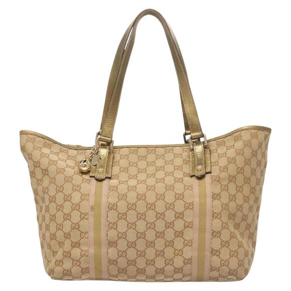 GUCCI GG Canvas Sherry Line Hand Bag Beige Gold - Picture 2 of 16